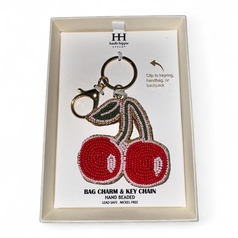 Haute Hippie‎ Style Red Cherry Bag Charm Keychain Hand Beaded